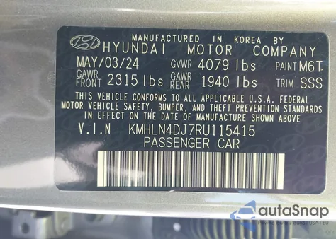 2024 Hyundai Elantra Hybrid Limited из США, поврежденный, VIN KMHLN4DJ7RU115415